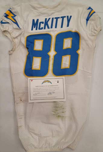 Chargers TRE McKITTY #88 GAME USED WHITE Football Jersey vs 49ers 11/13/22 W/COA