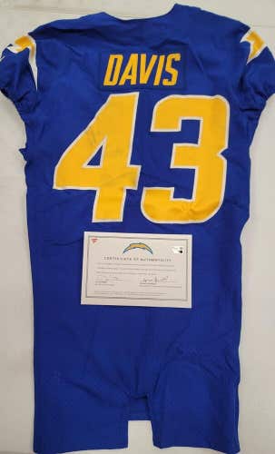 Chargers MICHAEL DAVIS #43 GAME USED BLUE Jersey vs Giants 12/12/21 W/COA