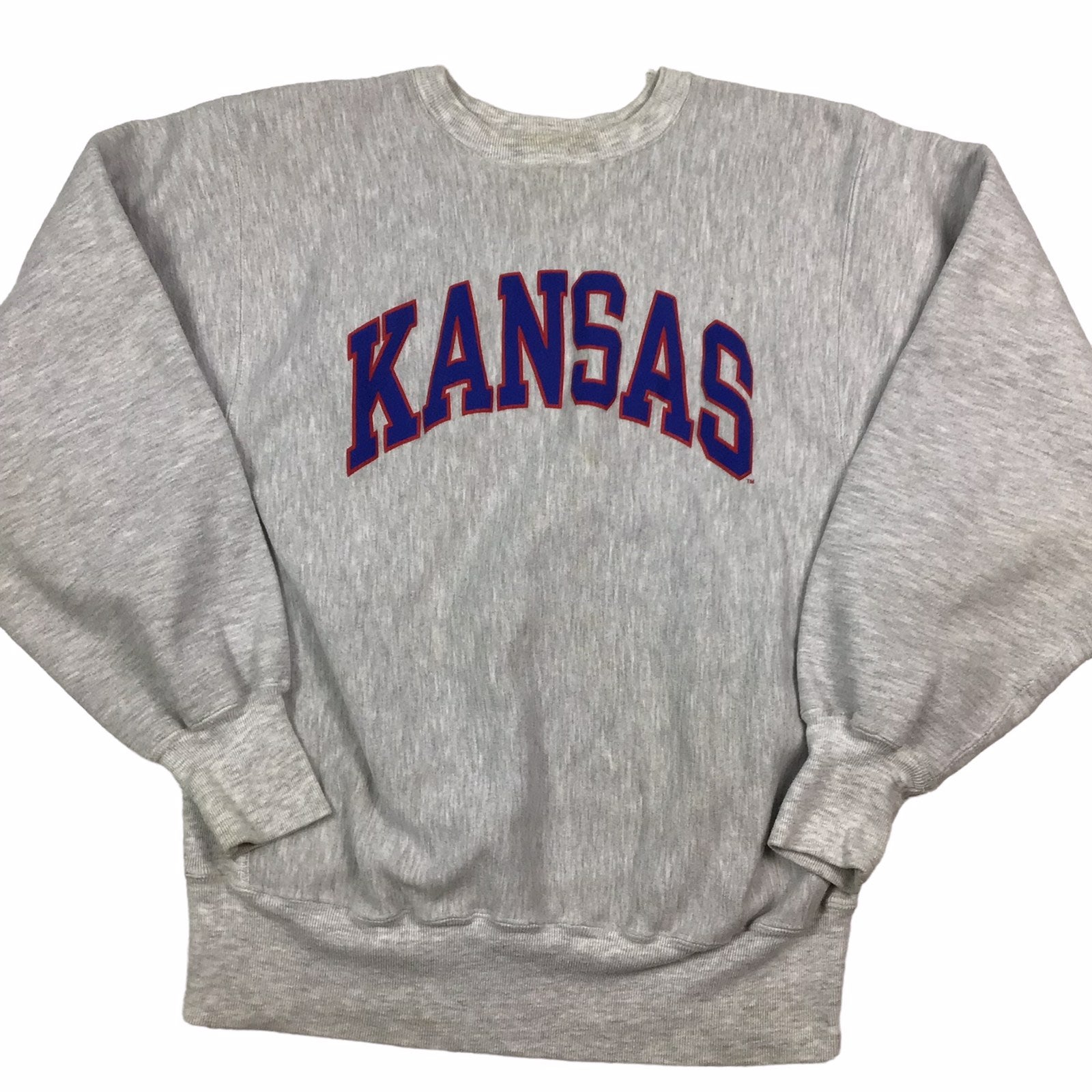 Champion Kansas Jayhawks Mens White Arch Mascot Long Sleeve Crew Sweatshirt