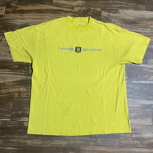 Vintage Y2K Nike Shox Yellow Spell Out T-Shirt Men’s Size XL Center Swoosh Check