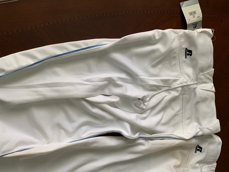 New Youth Large White w Powder Blue Piping Russell Baseball Pants