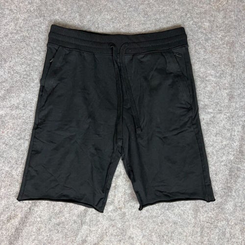 Mens Shorts Large Black Sweat Casual Pockets Comfort Elastic Waist Drawstring