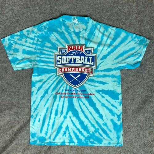 NAIA Mens Shirt Medium Blue Tie Dye Tee Short Sleeve NCAA Softball Sports Top