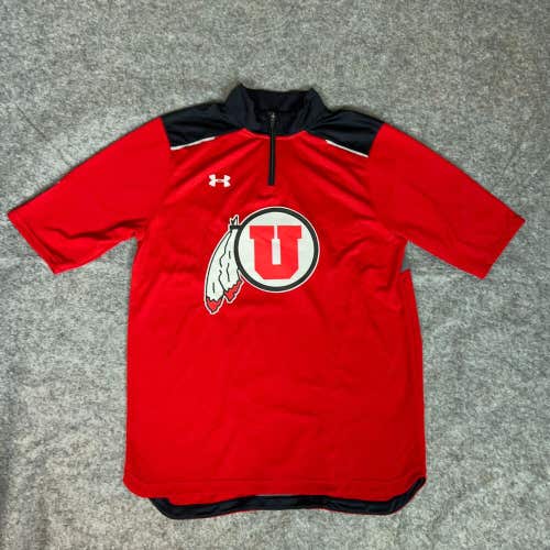 Utah Utes Mens Shirt Medium Under Armour Red Black 1/4 Zip Pullover NCAA Sport A