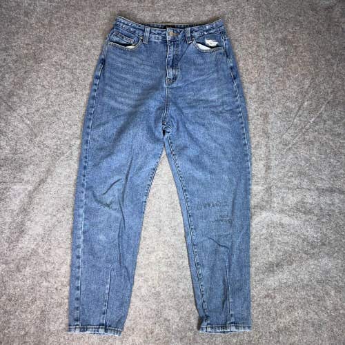 Simple Society Women Jeans 9 Junior Blue Straight Denim Pant Medium Wash High ^