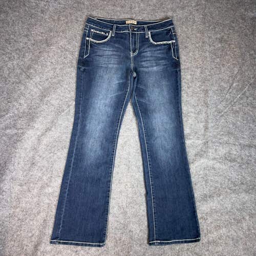 Earl Women Jeans 8 Blue Bootcut Denim Pant Mid Rise Dark Western Casual Bling