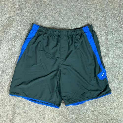 Nike Mens Shorts 2XL XXL Gray Blue Lined Athletic Swoosh Logo Drawstring Sports