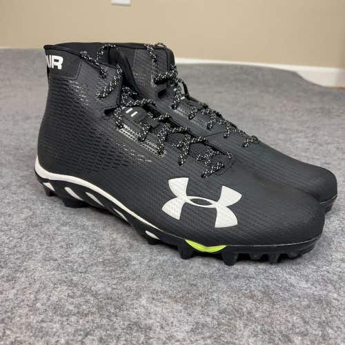 Under Armour Mens Football Cleat 14 Black White Shoe Lacrosse Spine Hammer High