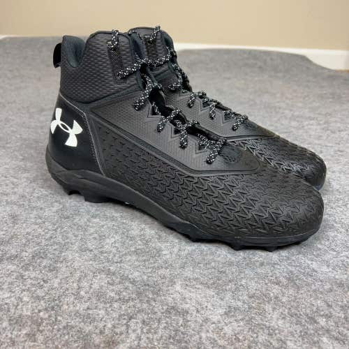 Under Armour Mens Football Cleat 14 Black White Shoe Lacrosse Hammer MC High