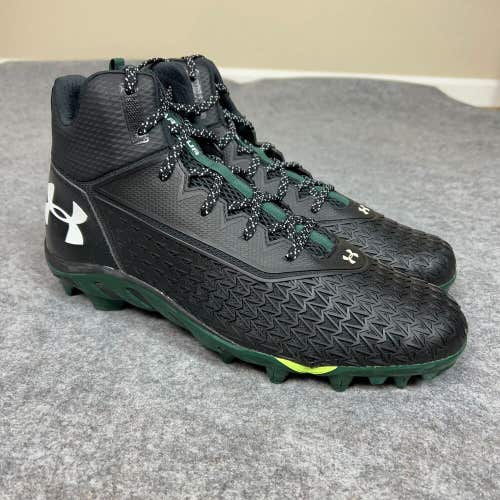 Under Armour Mens Football Cleat 14 Black Green Shoe Lacrosse Spine MC Top A1