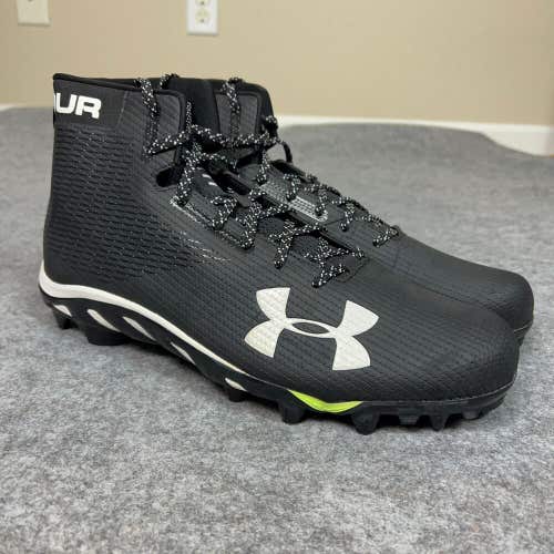 Under Armour Mens Football Cleat 14 Black White Shoe Lacrosse Spine Hammer A22