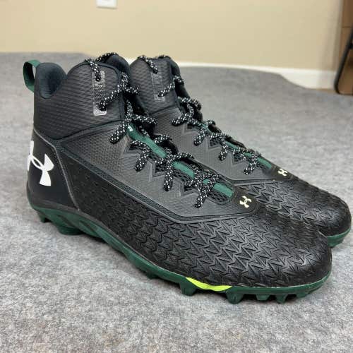 Under Armour Mens Football Cleat 14 Black Green Shoe Lacrosse Spine MC Top A2