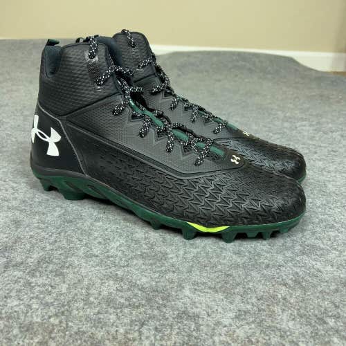 Under Armour Mens Football Cleat 14 Black Green Shoe Lacrosse Spine MC Top A4