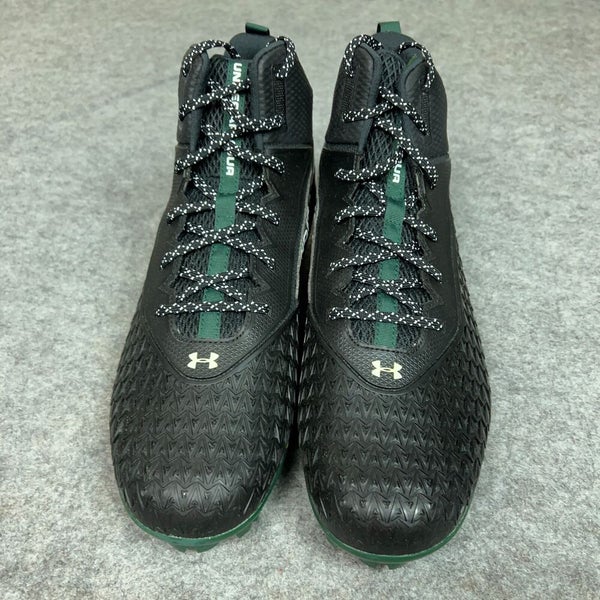 Under Armour Mens Football Cleat 14 Black Green Shoe Lacrosse Spine MC Top A4