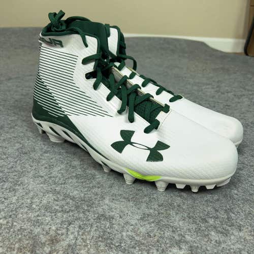 Under Armour Mens Football Cleat 14 White Green Shoe Lacrosse Spine Hammer Pair