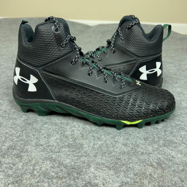 Under Armour Mens Football Cleat 14 Black Green Shoe Lacrosse Spine MC Top A4