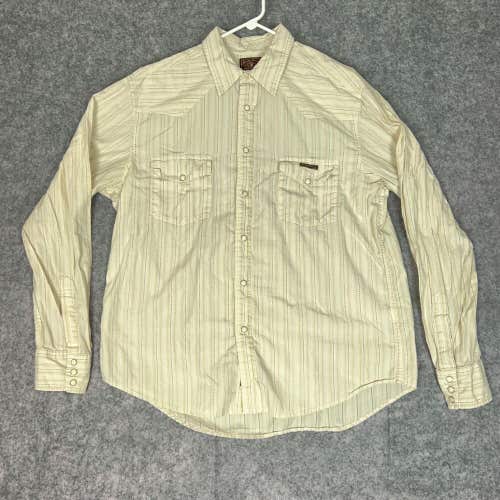 Lucky Brand Mens Shirt Extra Large Tan Off White Western Pearl Snap Button Top