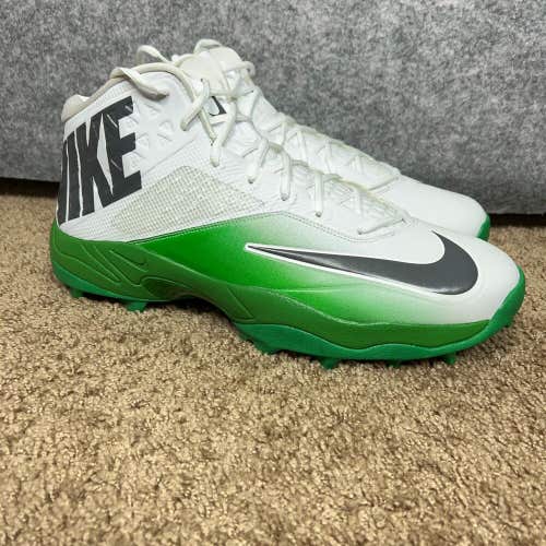 Nike Mens Football Cleats 17 White Green Shoe Lacrosse Zoom Code Elite 3/4 Shark