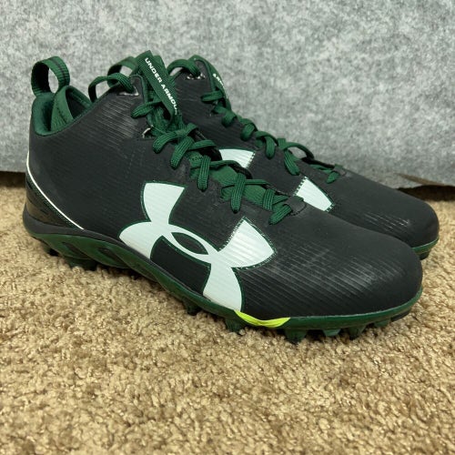 Under Armour Mens Football Cleat 13 Black Green Shoe Lacrosse Mid Top Spine A7