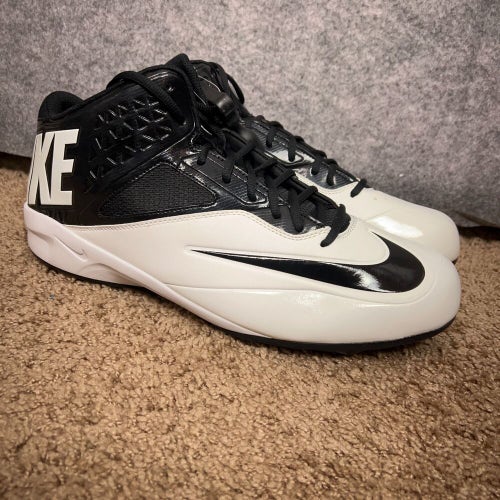 Nike Mens Football Cleats 15 Black White Shoe Lacrosse Lunar Code Pro 3/4 Mid
