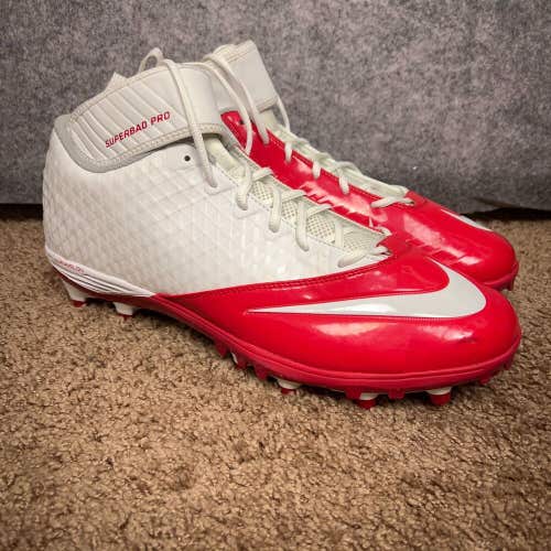 Nike Mens Football Cleats 16 White Red Shoe Lacroose Lunarlon Superbad Pro TD