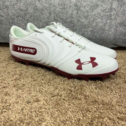 Under Armour Mens Football Cleat 15 White Maroon Lacrosse Shoe Low Nitro Sport