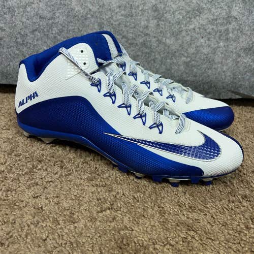 Nike Mens Football Cleat Size 16 Blue White Lacrosse Shoe Mid Alpha Pro 2 3/4