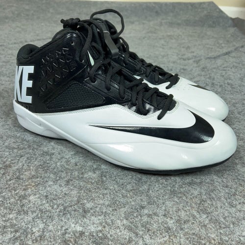 Nike Mens Football Cleats 16 Black White Shoe Lacrosse Lunar Code Pro 3/4 Mid