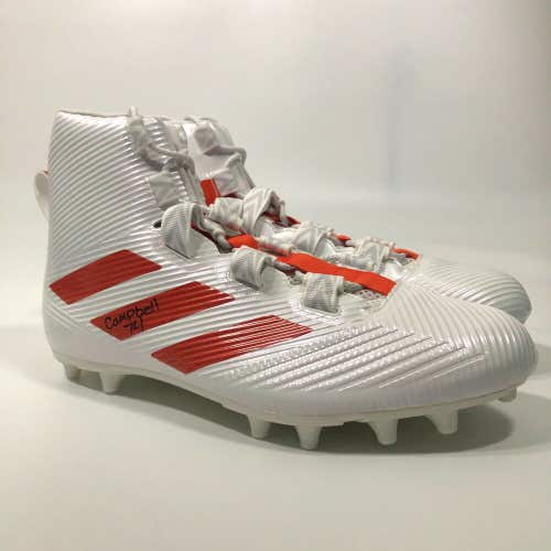 Adidas Freak High Mens Football Cleat Size 17 White Orange Lacrosse Shoe ^ Logo