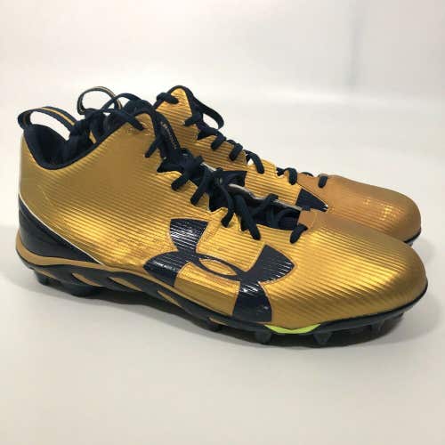 Under Armour Spine Fierce Mens Football Cleat 18 Gold Navy Lacrosse Shoe Mid