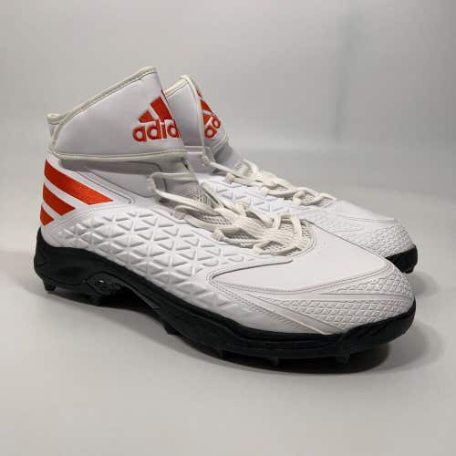 Adidas Mens Football Cleat Sz 16 White Orange Miami Hurricanes Lacrosse Shoe Mid