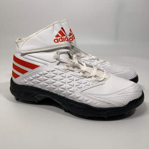 Adidas Mens Football Cleat Sz 14 White Orange Miami Hurricanes Lacrosse Shoe Mid