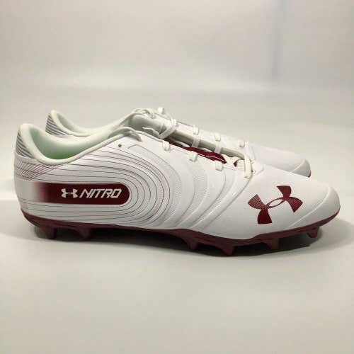 Under Armour Team Nitro Low MC Mens Football Cleat 16 White Red Lacrosse Shoe