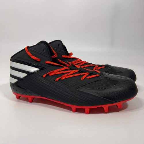 Adidas Mens Football Cleat Sz 16 Black Orange White Lacrosse Shoe Mid Lace Up ^