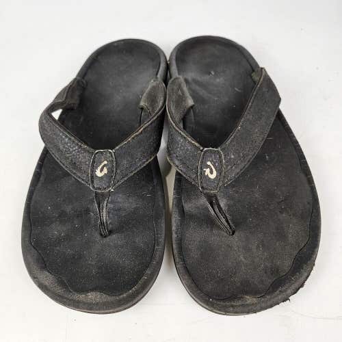 Olukai Ohana Women's Black Leather Thong Slip On Flat Flip Flop Sandals Size 8