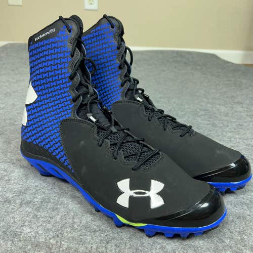Under Armour Mens Football Cleat 16 Black Blue Shoe Lacrosse Power Clamp High A1