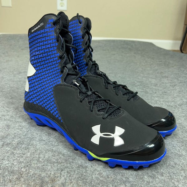 Under Armour Mens Football Cleat 16 Black Blue Shoe Lacrosse Power Clamp High A2