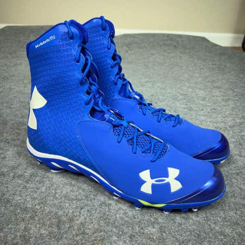 Under Armour Mens Football Cleat 16 Blue White Shoe Lacrosse Power Clamp High A2