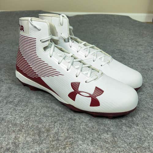 Under Armour Mens Football Cleat 16 White Red Shoe Lacrosse Team Hammer MC Mid