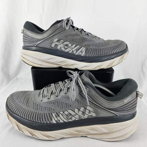 Hoka One One Bondi 7 Mens 12 Shoes Gray Running Walking Gym Sneaker Comfort