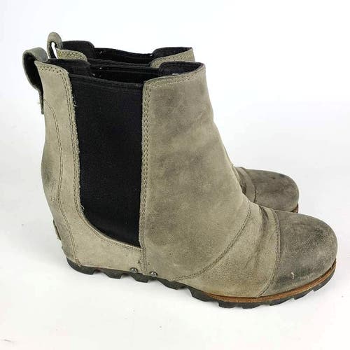 Sorel Lea Wedge Ankle Boots Booties Women's Gray Leather Shoe Size: 7.5
