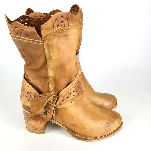 Alissia Vera Gomma Women's Boots Brown Leather Mid Calf Pull On Size: 39 / 8
