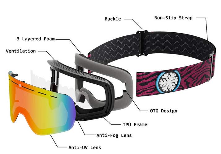 Snowledge Halo NEW OTG Ski/Snowboarding Goggles with Carrying Case