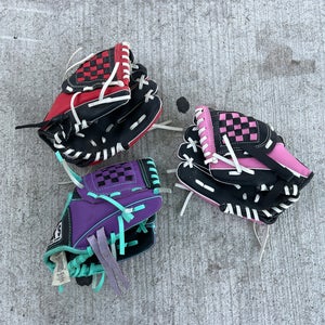 Used Right Hand Throw Baseball Glove Tee-Ball Bundle (3 Gloves)