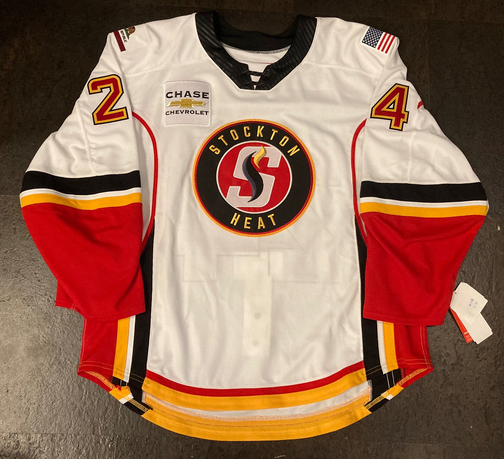 AHL - New CCM Hockey Socks - Stockton Heat (Red/White/Yellow)
