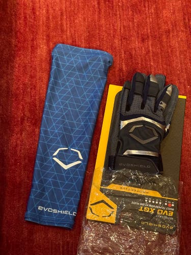 New EvoShield Navy Youth Medium Batting Gloves And Arm Sleeve