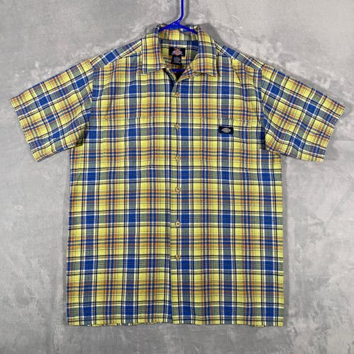 Dickies Shirt Mens Large Multicolor Plaid Short Sleeve Summer Work Button Up