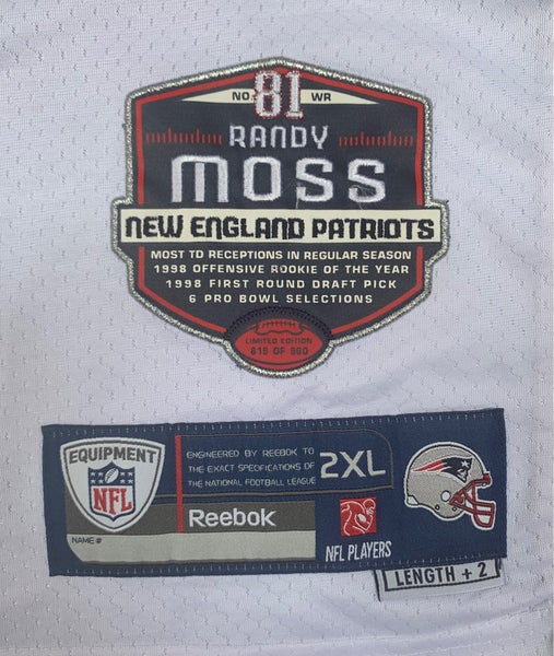 NEW ENGLAND PATRIOTS RANDY MOSS REEBOK NFL FOOTBALL JERSEY ADULT