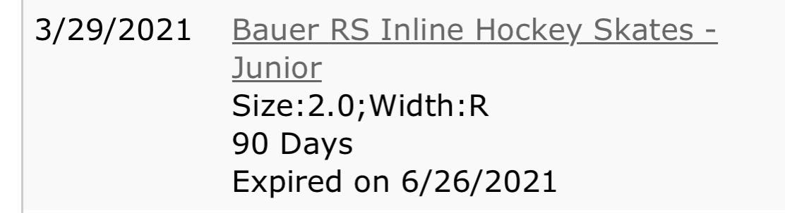 Used Bauer Regular Width Size 2 RS Inline Skates