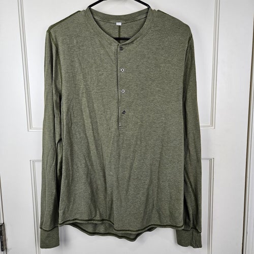 Lululemon Synth Long Sleeve Cotton Henley Shirt Army Green Mens Size M